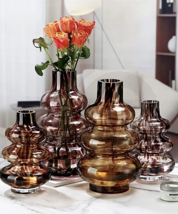 The Amber Luxe Ribbed Glass Vase Duo