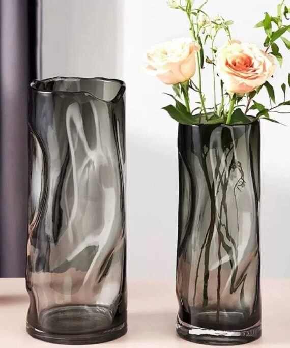 Obsidian Ripple Glass Vase Set