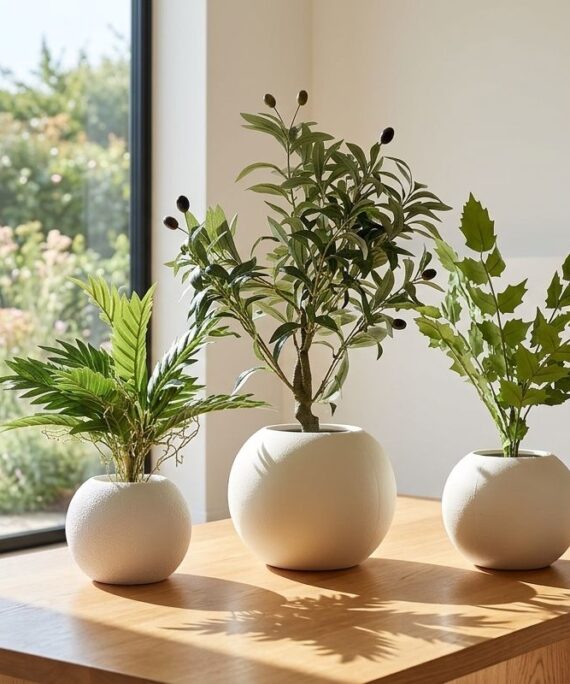 Globe Planter Trio with Faux Foliage