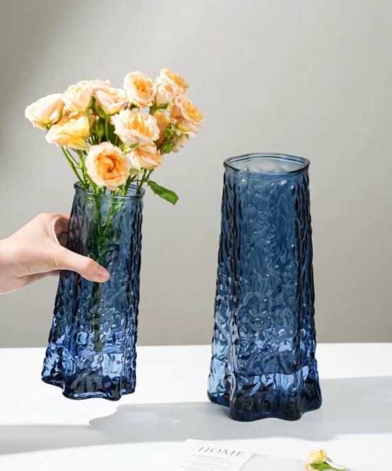 The Azure Glacier Glass Vase Set (2-Piece)
