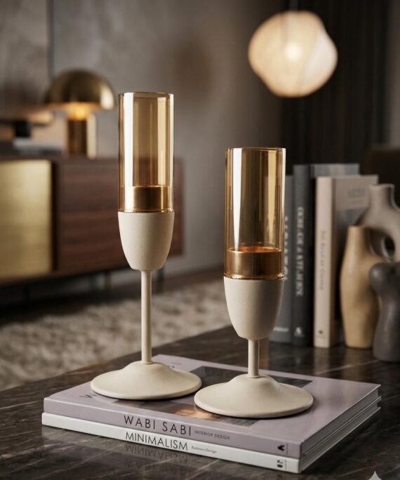 Metal & Glass Candle Holder Set