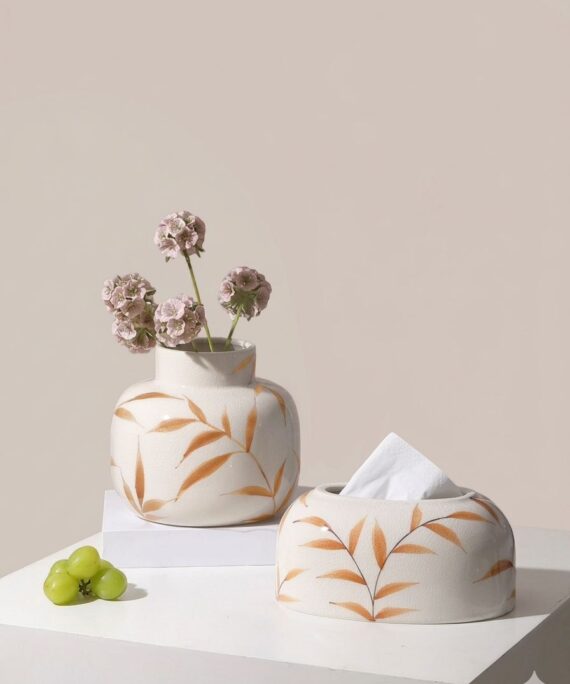 The Autumn Leaf Porcelain Set (Vase & Tissue Box)
