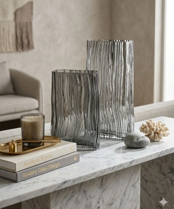 The Aqua Wavy Ribbed Glass Vase (Available in 2 Sizes)