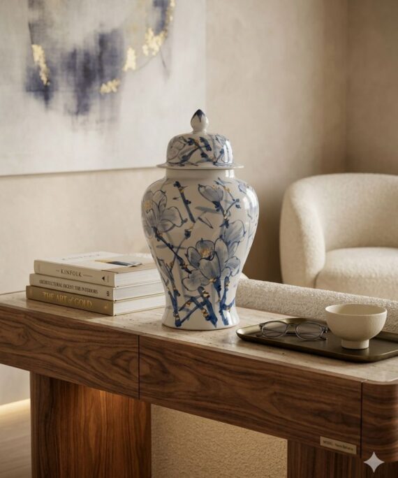 The Magnolia Porcelain Temple Jar with Lid