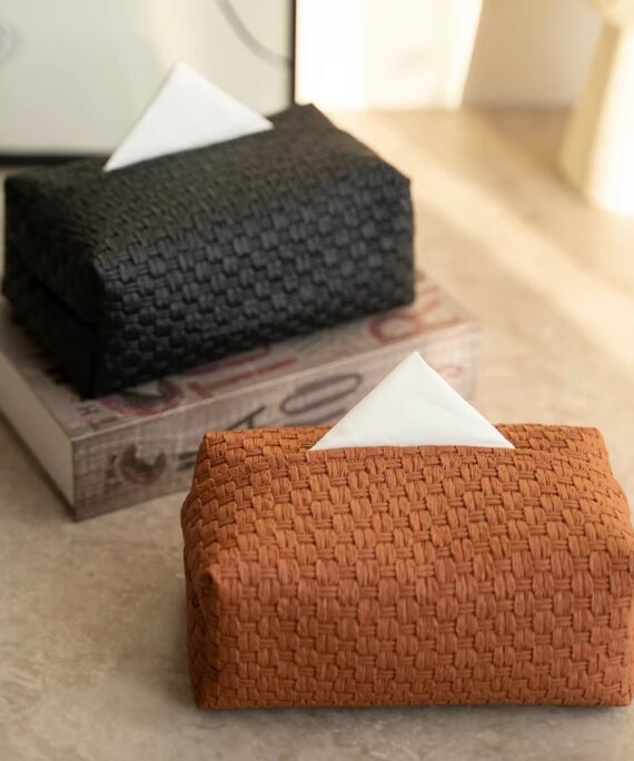 Artisanal Woven Leather Tissue Cover