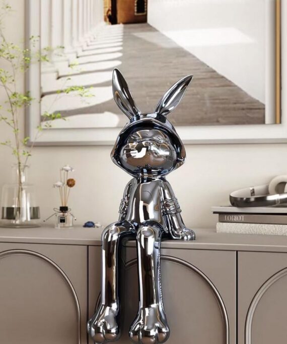 Modern Metallic Resin Edge-Sitting Rabbit