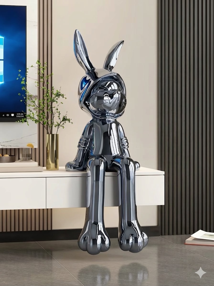 Modern Metallic Resin Edge-Sitting Rabbit - Image 2