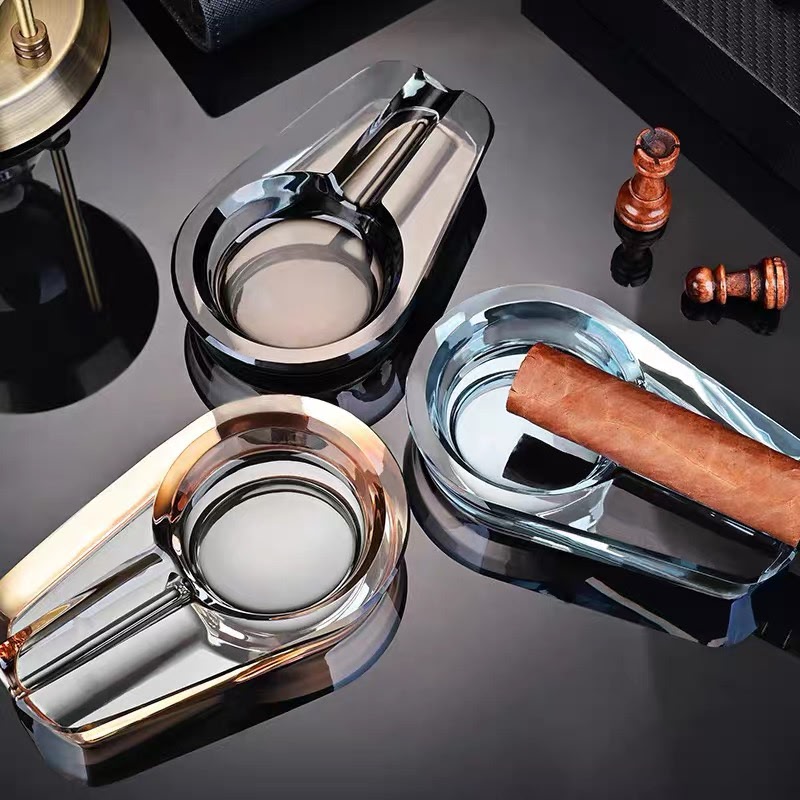 Modern Crystal Glass Cigar Ashtray
