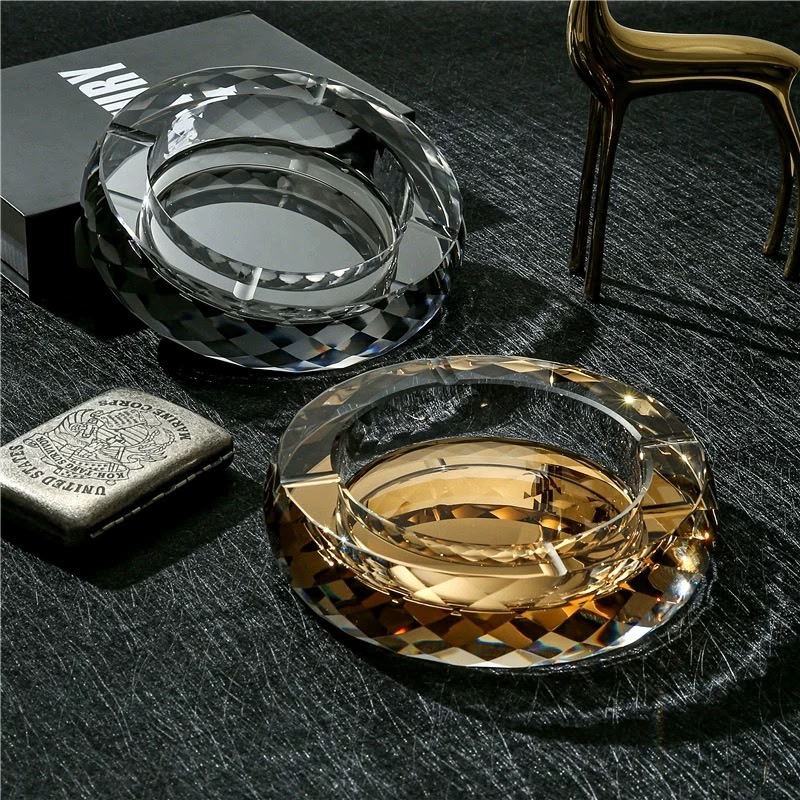 Faceted Crystal Glass Ashtray