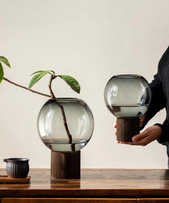 Artisan Sphere Glass & Wood Vase