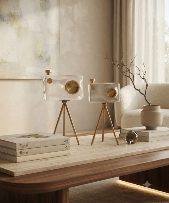Artisan Glass & Metal Camera Sculpture Set