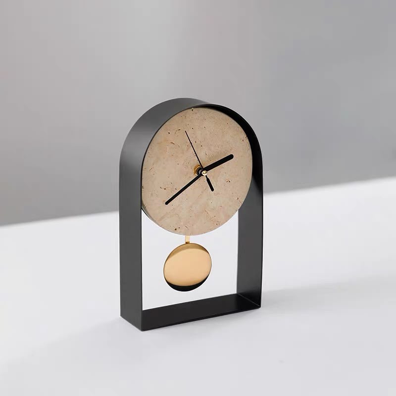 livvi Travertine & Metal Pendulum Table Clock - Image 4