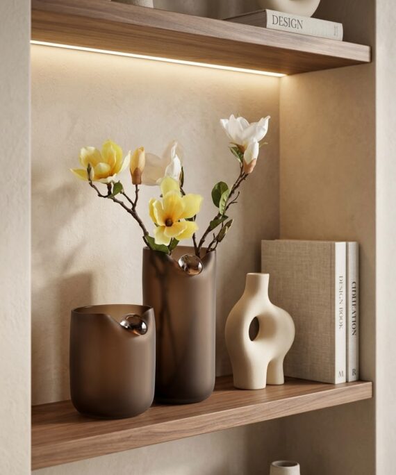 livvi Frosted Amber Glass Sphere-Detail Vase