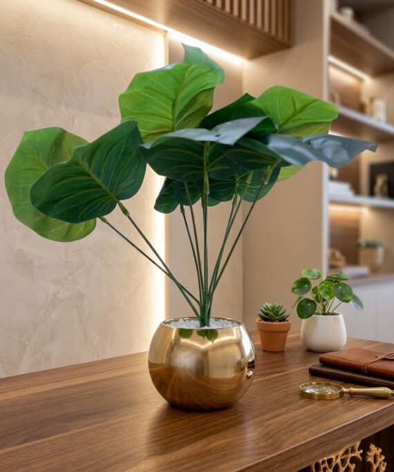 livvi Artificial Greenery in Gold Porcelain Planter