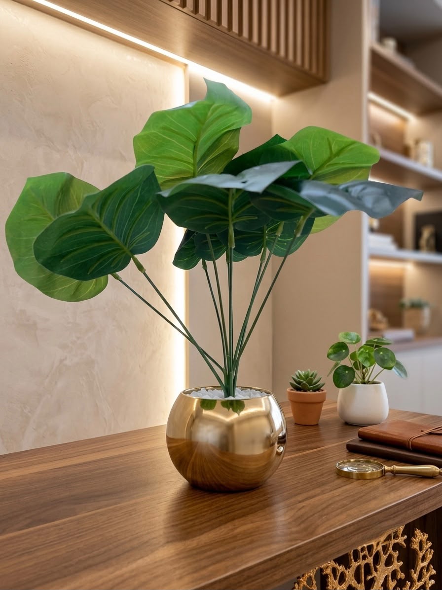 livvi Artificial Greenery in Gold Porcelain Planter