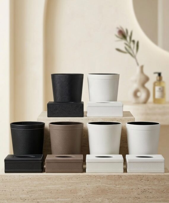 livvi Faux Leather Tissue Box & Waste Bin Set