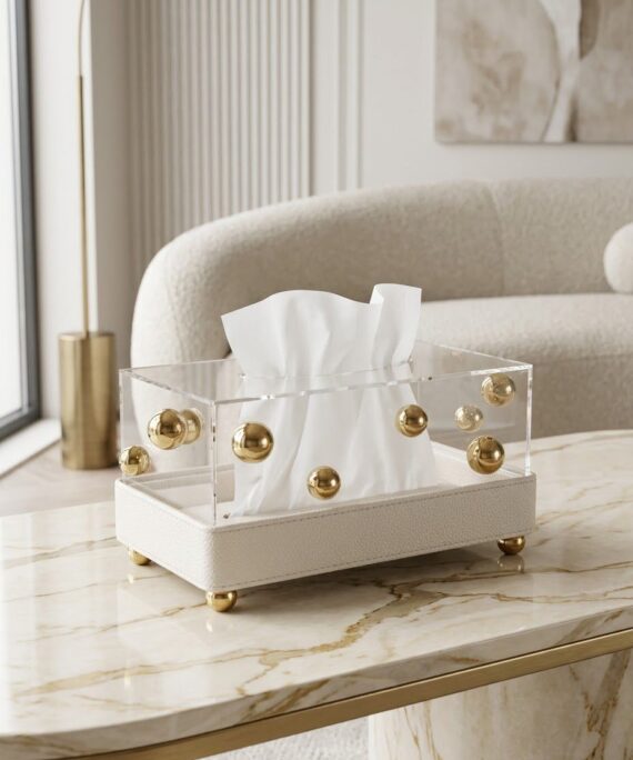 Luxurious Spherical Acrylic & Leather Tissue Box