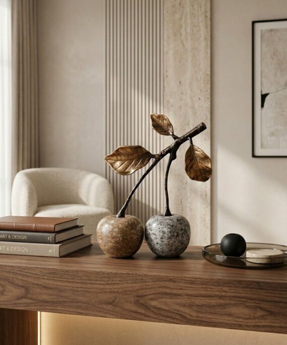 Golden Branch Marble Cherries Sculpture