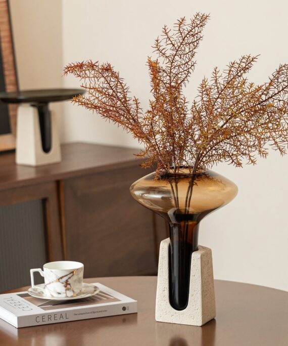 Livvi Mushroom Glass Vase with Stone Base