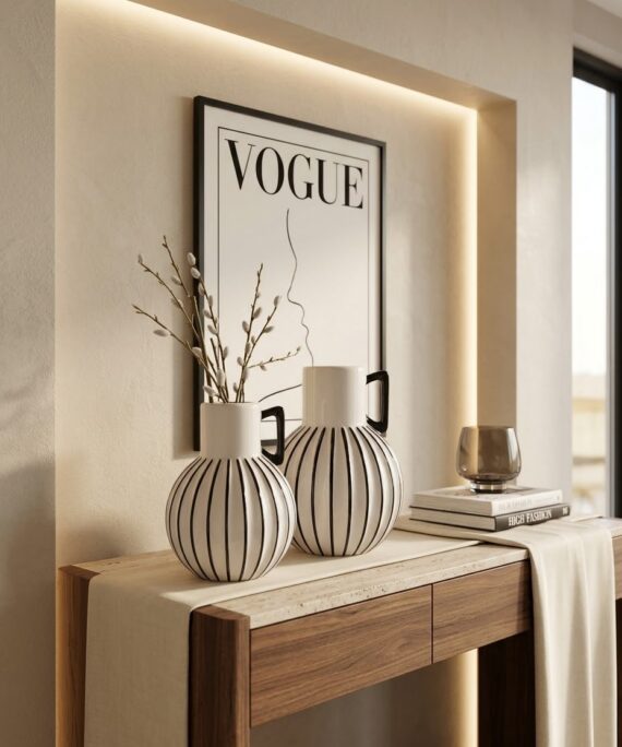 Livvi Modern Striped Porcelain Handled Vase Set