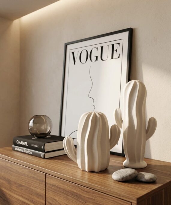 Livvi Minimalist Porcelain Cactus Sculpture Set