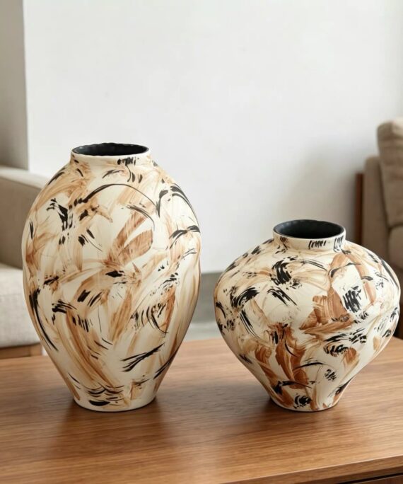 Livvi Abstract Hand-Painted Ceramic Vase Set