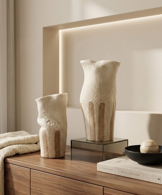 Livvi Sculptural Textured Ceramic Vase Set - Set of 2