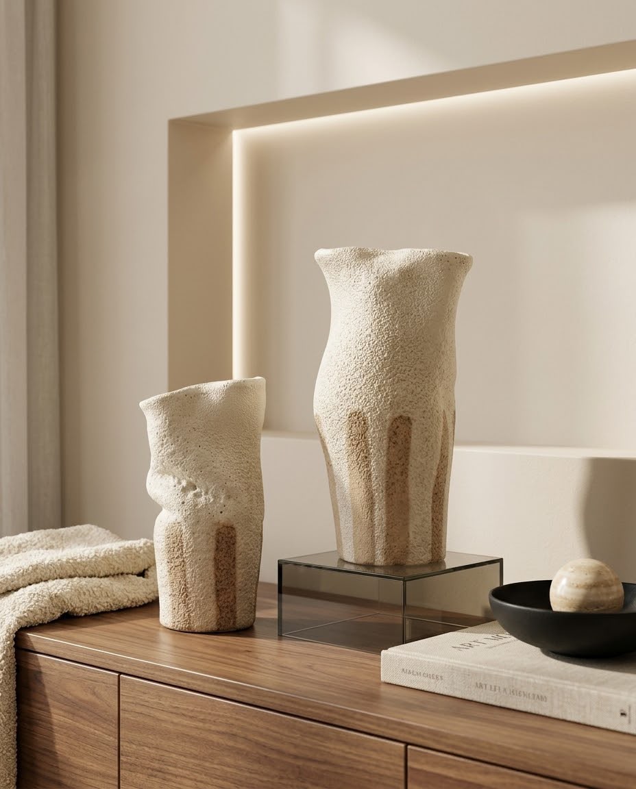Livvi Sculptural Textured Ceramic Vase Set - Set of 2