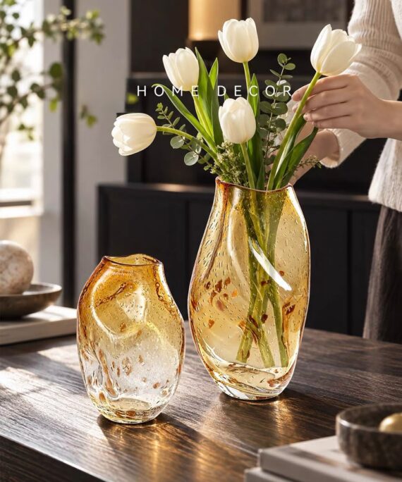 Livvi Irregular Amber Glass Table Vase