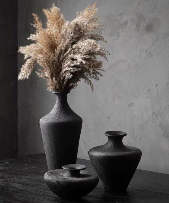 Livvi Modern Textured Black Ceramic Vase Collection